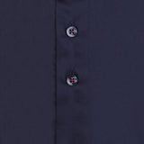 R2 Amsterdam Navy Satin Long Sleeve Button Up Shirt With Interior Red Collar