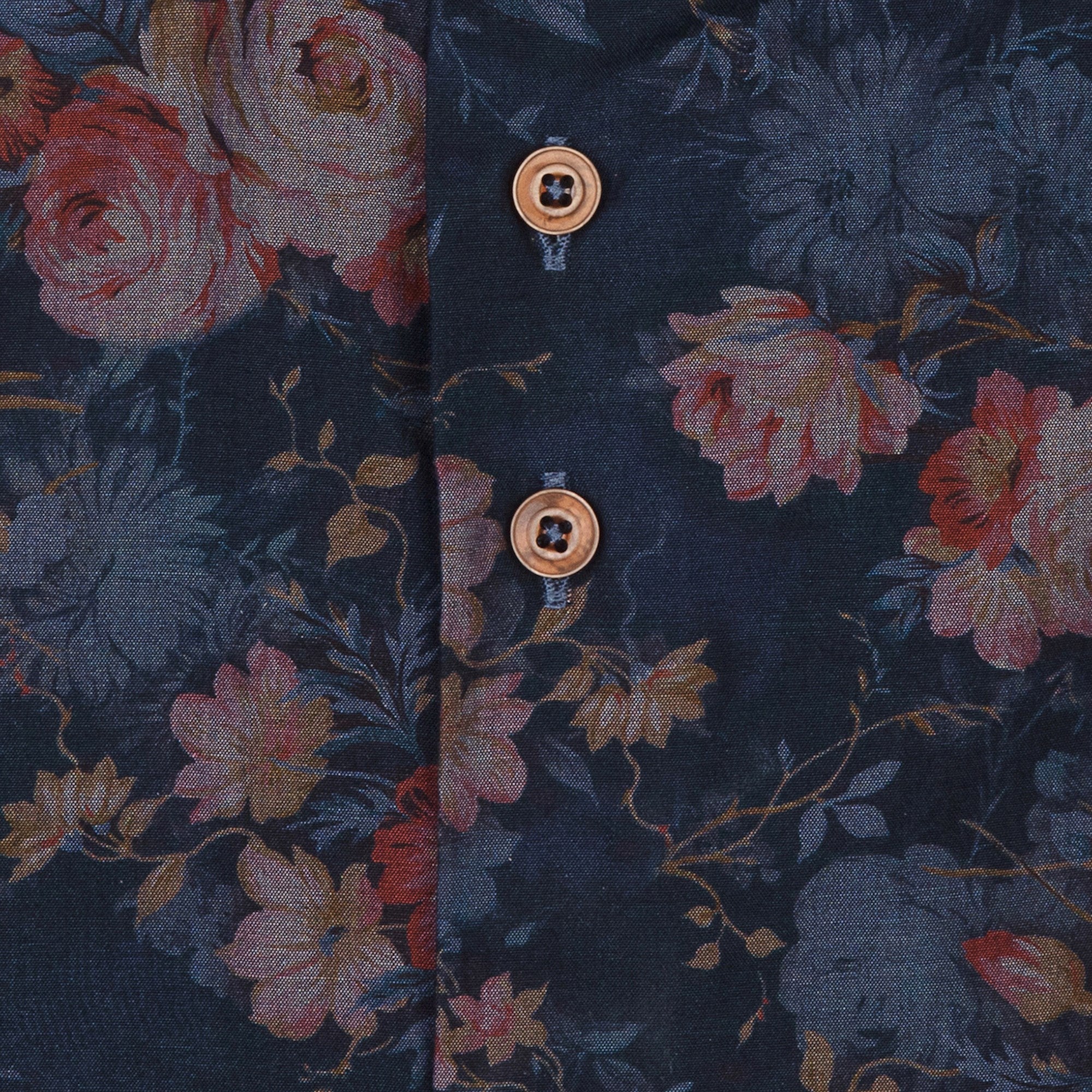 Brand Partner,R2 Amsterdam, R2 Amsterdam Navy With Dark Red Rose Print Long Sleeve Button Up Shirt, Blue, Small-42-Tag39