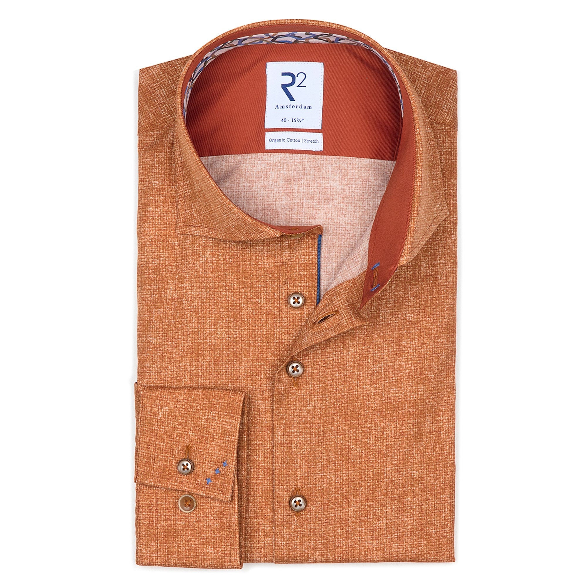 Brand Partner,R2 Amsterdam, R2 Amsterdam Orange Crosshatch Print Long Sleeve Button Up Shirt, Orange, Medium-43-Tag40