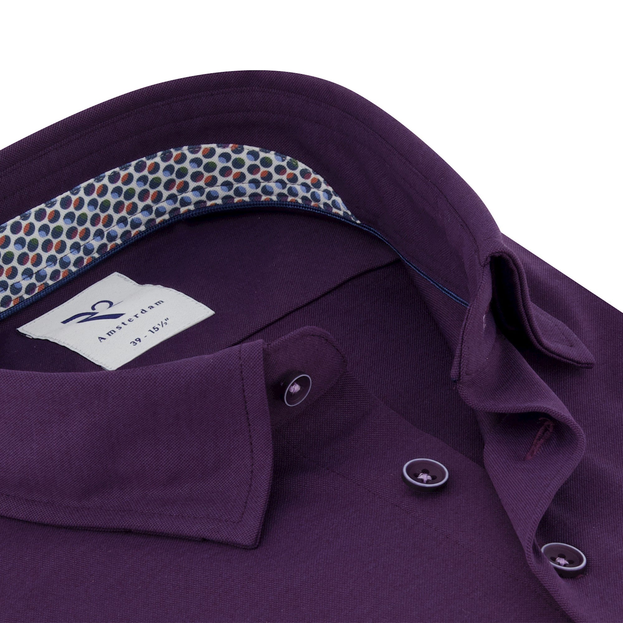 Brand Partner,R2 Amsterdam, R2 Amsterdam Purple Cotton Poly Knit Long Sleeve Button Up Shirt, Purple, Small-41-Tag39Large-46-Tag42Medium-43-TagM