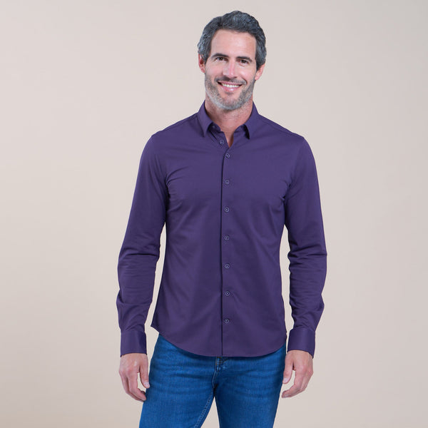 R2 Amsterdam Purple Cotton Poly Knit Long Sleeve Button Up Shirt