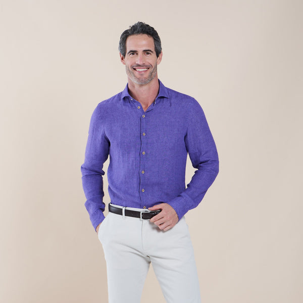 R2 Amsterdam Purple Linen Long Sleeve Button Up Shirt