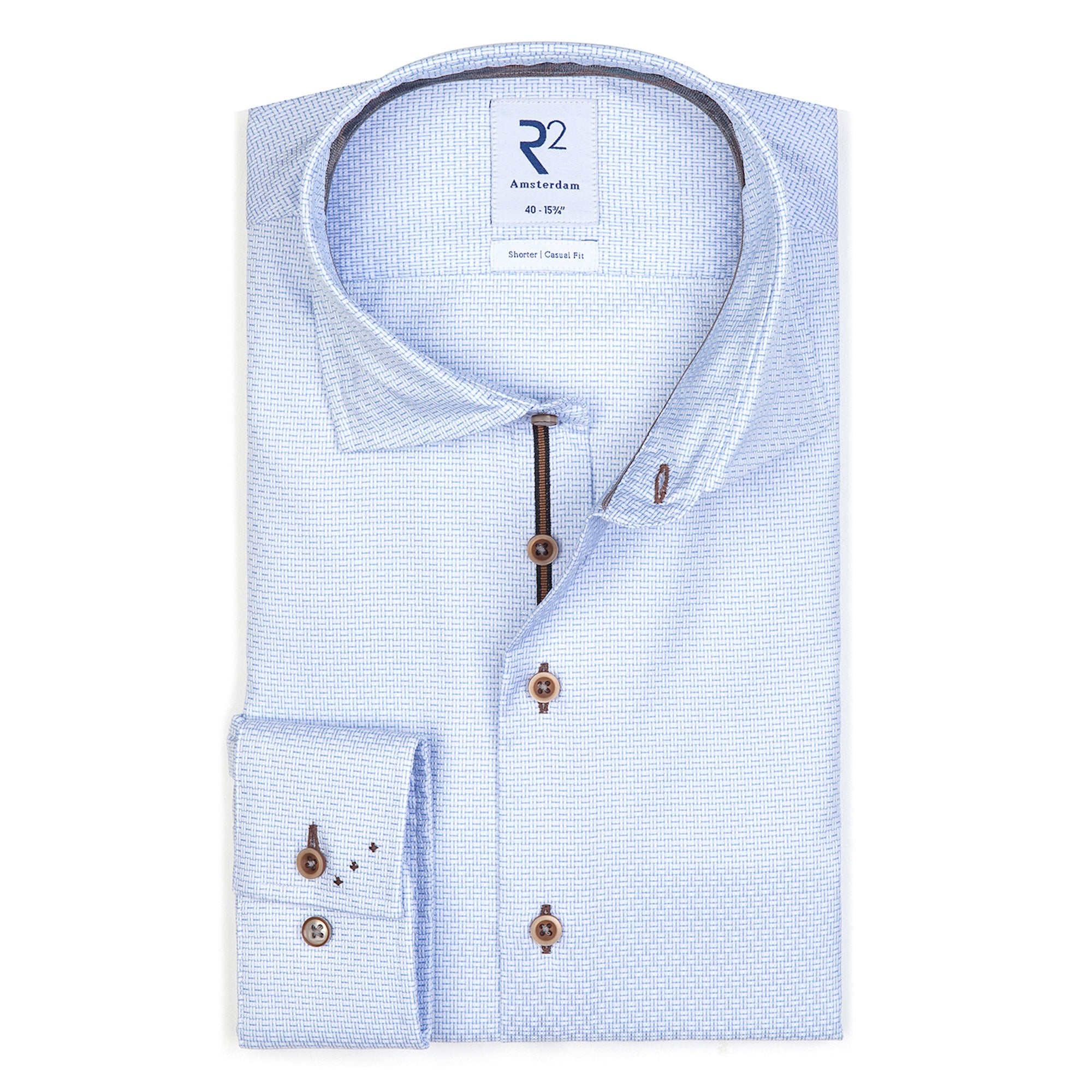 Brand Partner,R2 Amsterdam, R2 Amsterdam White And Light Blue Textured Geometric Print Long Sleeve Button Up Shirt, Blue, Extra Extra Large-52-TagXXLExtra Large-50-TagXLMedium-43-TagM