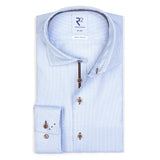 R2 Amsterdam White And Light Blue Textured Geometric Print Long Sleeve Button Up Shirt