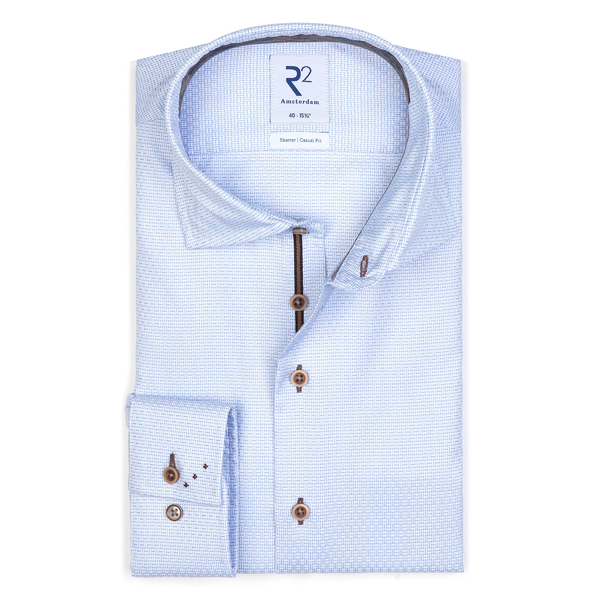 Brand Partner,R2 Amsterdam, R2 Amsterdam White And Light Blue Textured Geometric Print Long Sleeve Button Up Shirt, Blue, Medium-43-TagM
