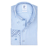 R2 Amsterdam White And Light Blue Vertically Striped Long Sleeve Button Up Shirt