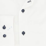 R2 Amsterdam White Cotton Poly Knit Long Sleeve Button Up Shirt With Dot Collar & Cuff Detail
