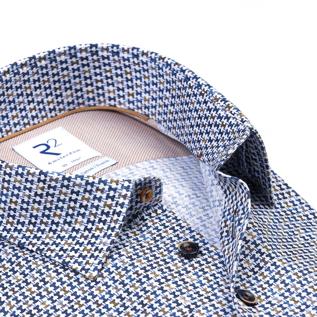 Brand Partner,R2 Amsterdam, R2 Amsterdam White With Blue Multi Chair Print Long Sleeve Button Up Shirt, White, Small-41-Tag38