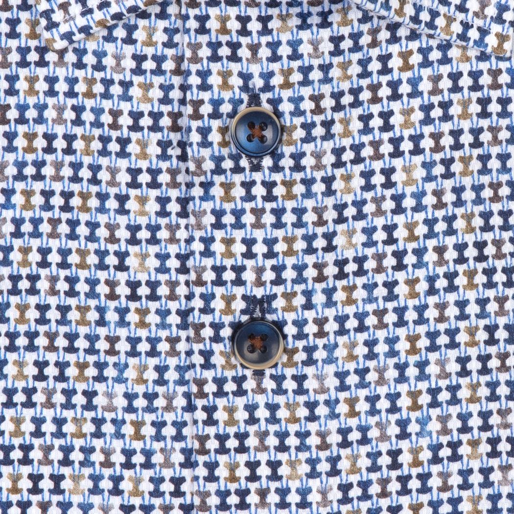 Brand Partner,R2 Amsterdam, R2 Amsterdam White With Blue Multi Chair Print Long Sleeve Button Up Shirt, White, Small-41-Tag38
