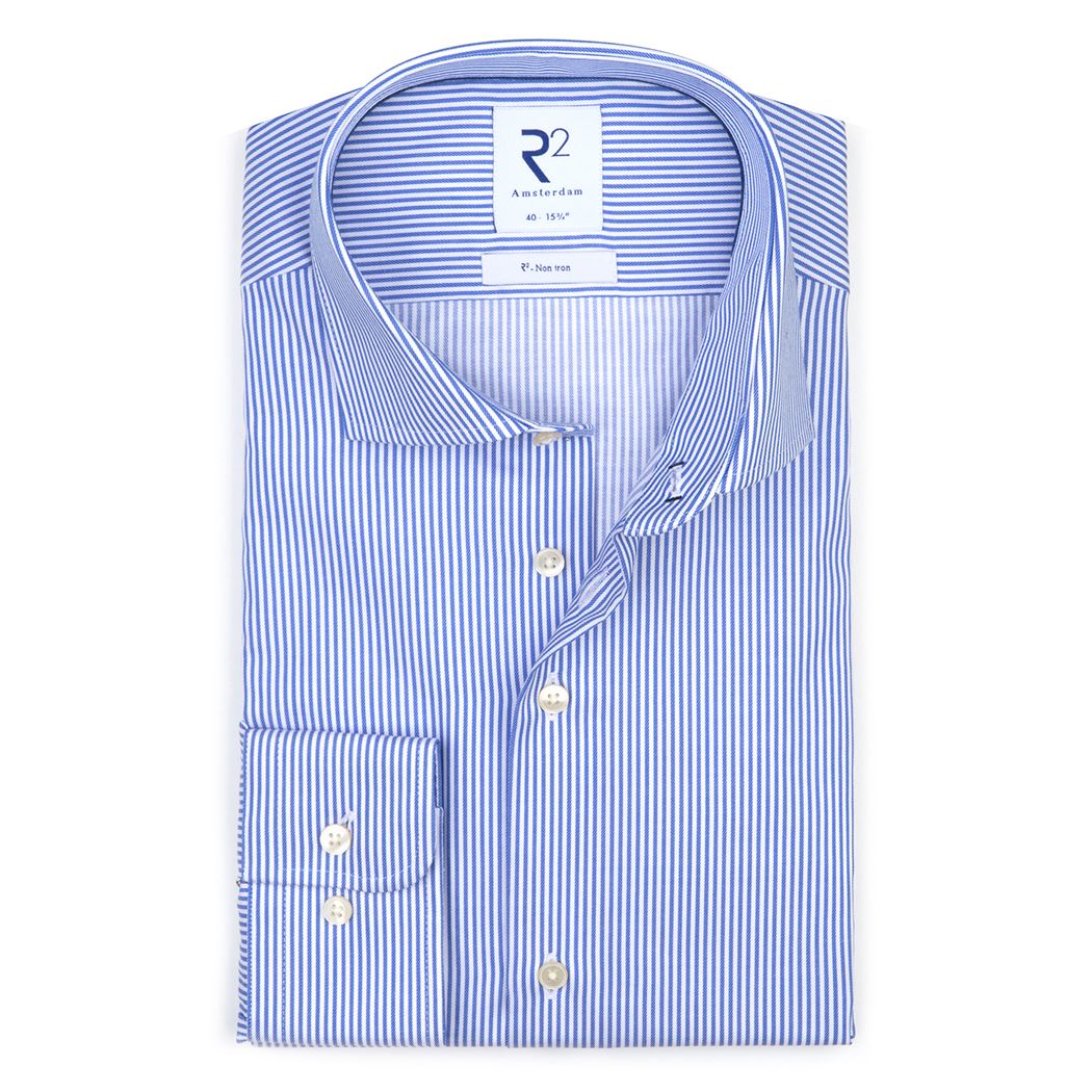 Brand Partner,R2 Amsterdam, R2 Amsterdam White With Blue Pinstripe Long Sleeve Button Up Shirt, White, Extra Extra Large-53-TagXXL