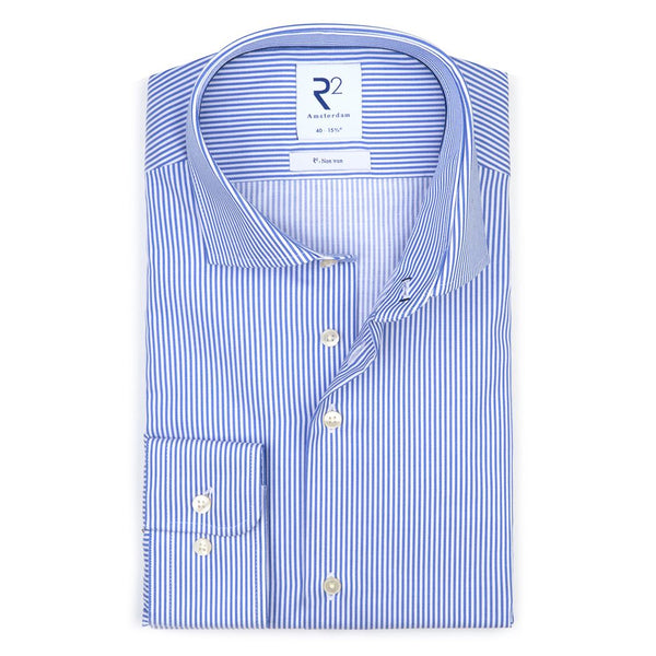 R2 Amsterdam White With Blue Pinstripe Long Sleeve Button Up Shirt