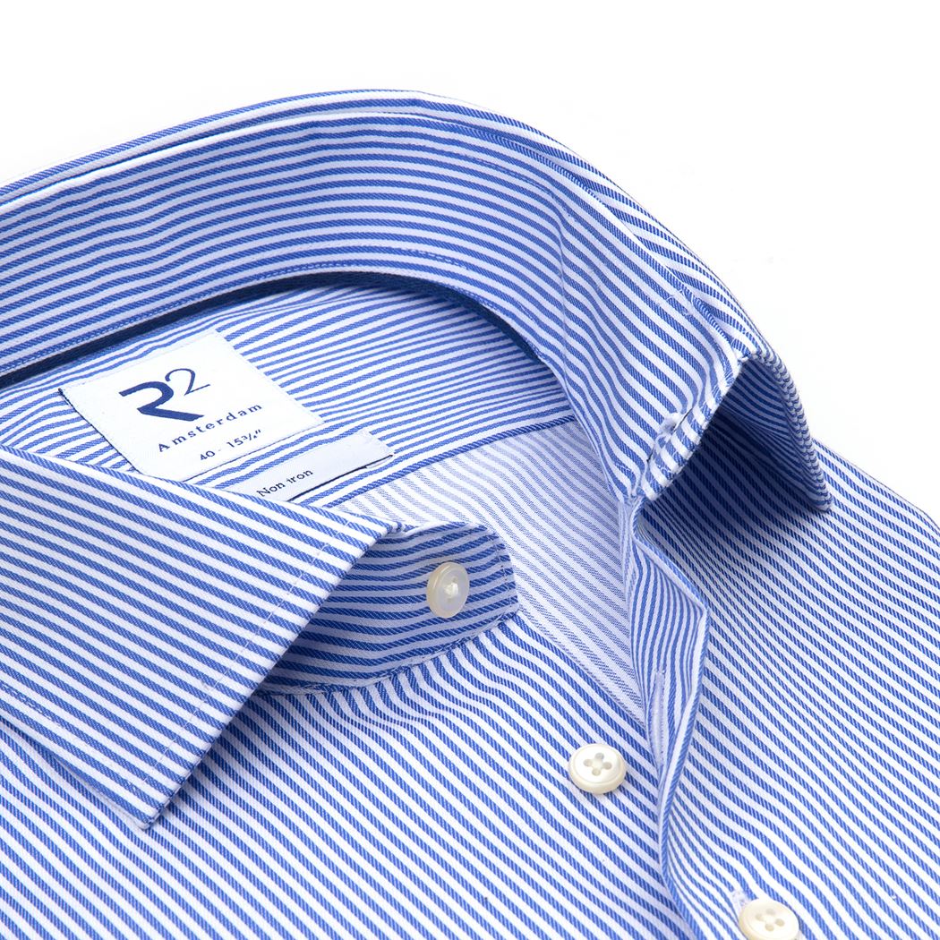 Brand Partner,R2 Amsterdam, R2 Amsterdam White With Blue Pinstripe Long Sleeve Button Up Shirt, White, Extra Extra Large-53-TagXXL