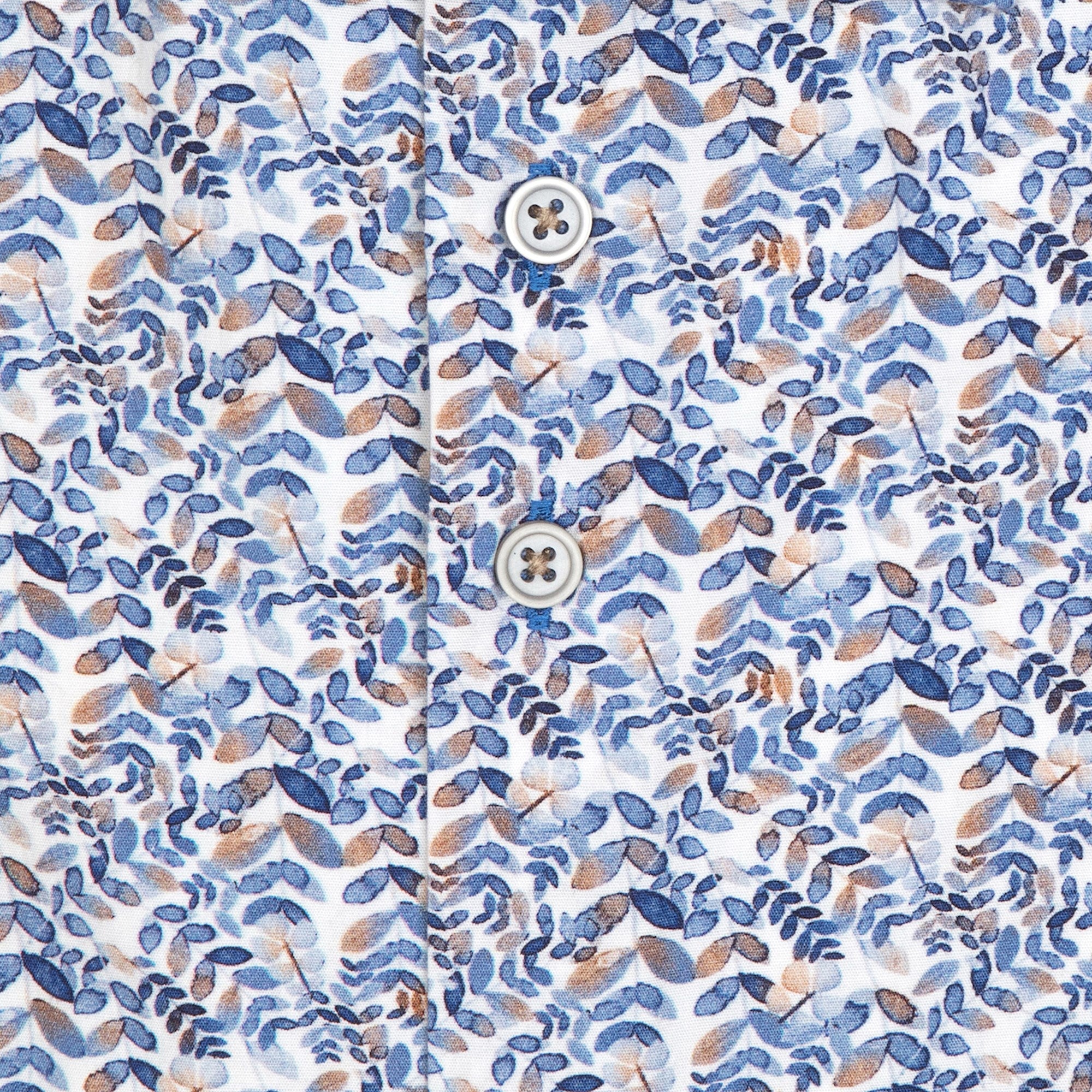 Brand Partner,R2 Amsterdam, R2 Amsterdam White With Blue Watercolor Small Leaf Print Long Sleeve Button Up Shirt, White, Extra Extra Large-51-TagXXL