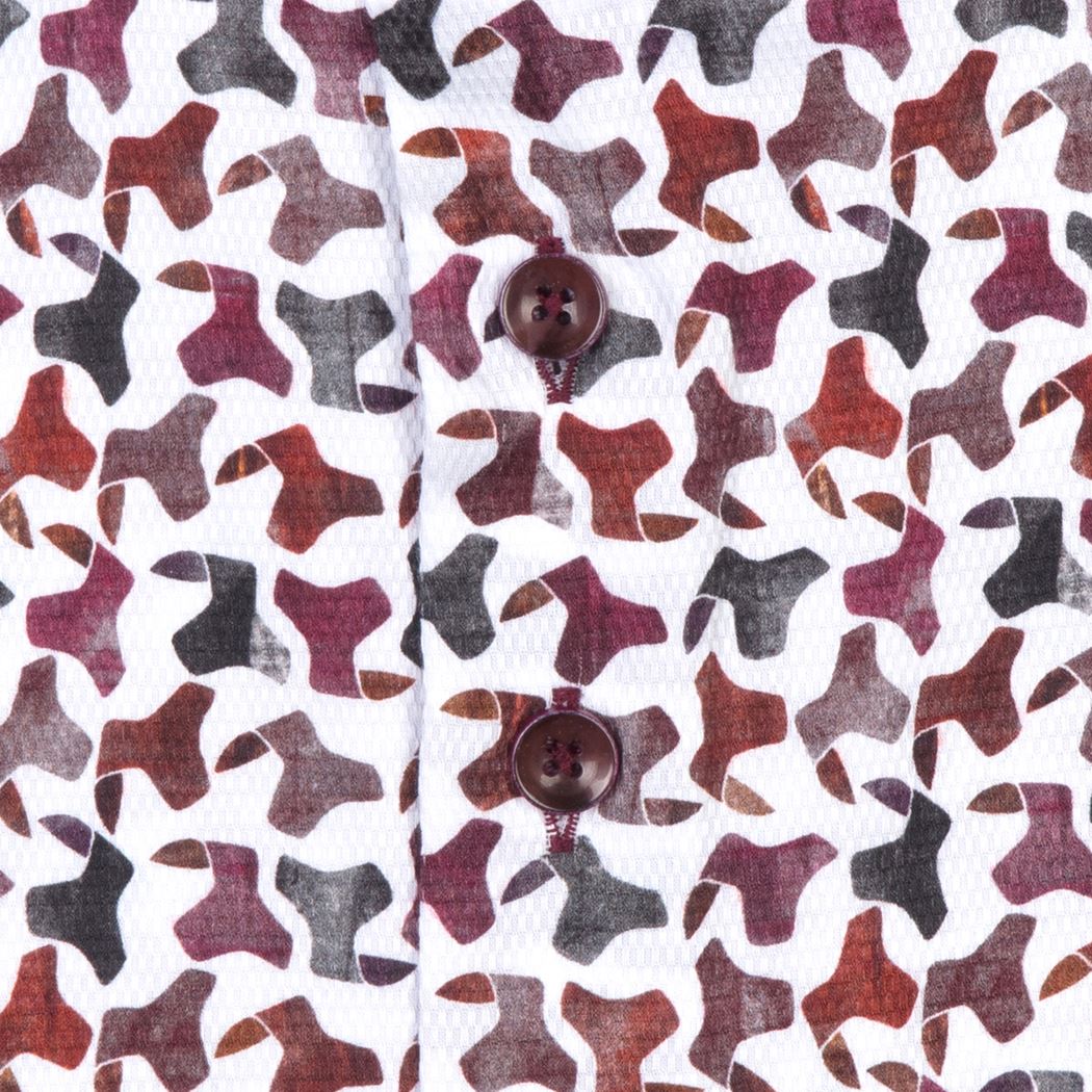 Brand Partner,R2 Amsterdam, R2 Amsterdam White With Burgundy Abstract Camo Print Long Sleeve Button Up Shirt, White, Medium-43-TagM