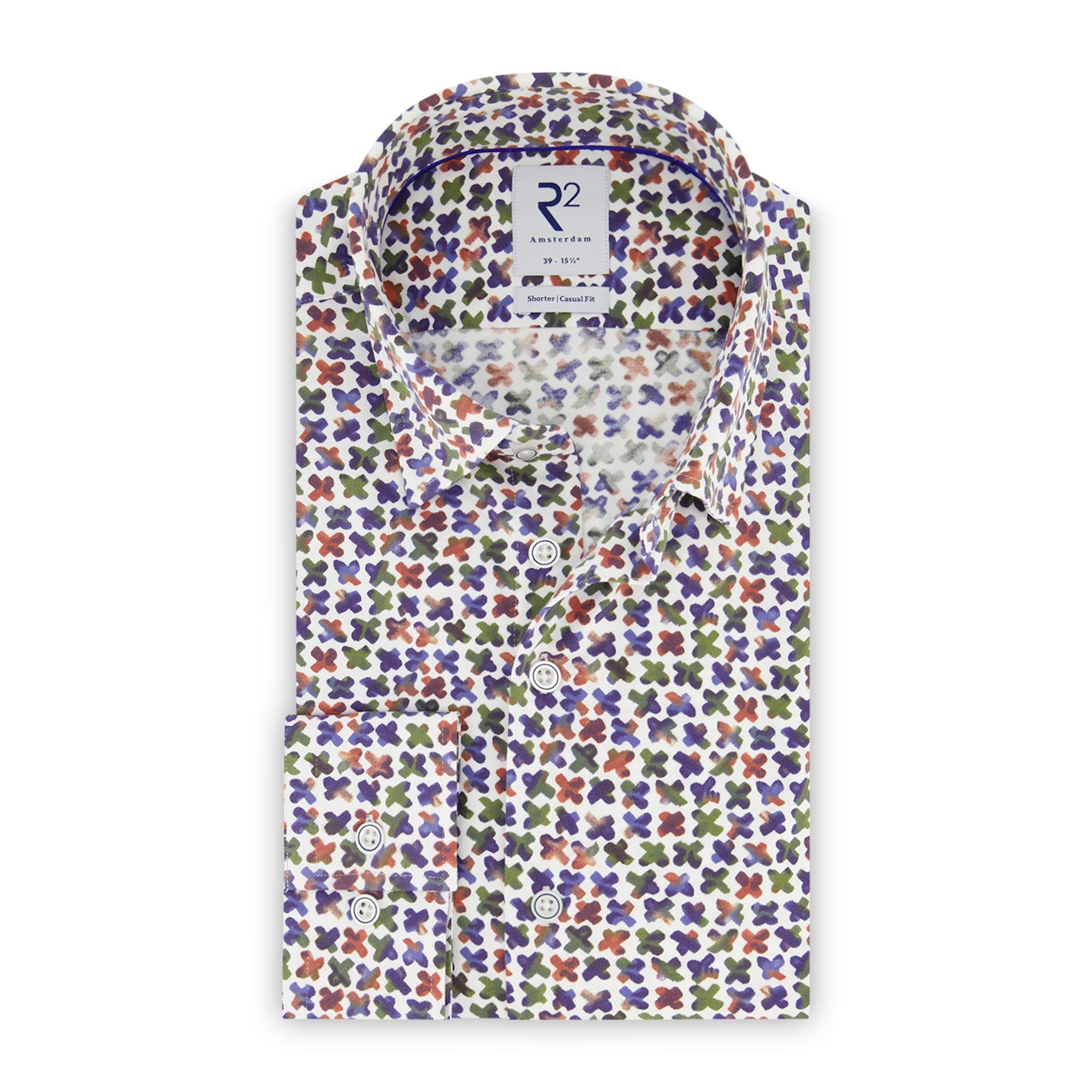 Brand Partner,R2 Amsterdam, R2 Amsterdam White With Criss Cross Print Long Sleeve Button Up Shirt, White, Extra Extra Large-53-TagXXL