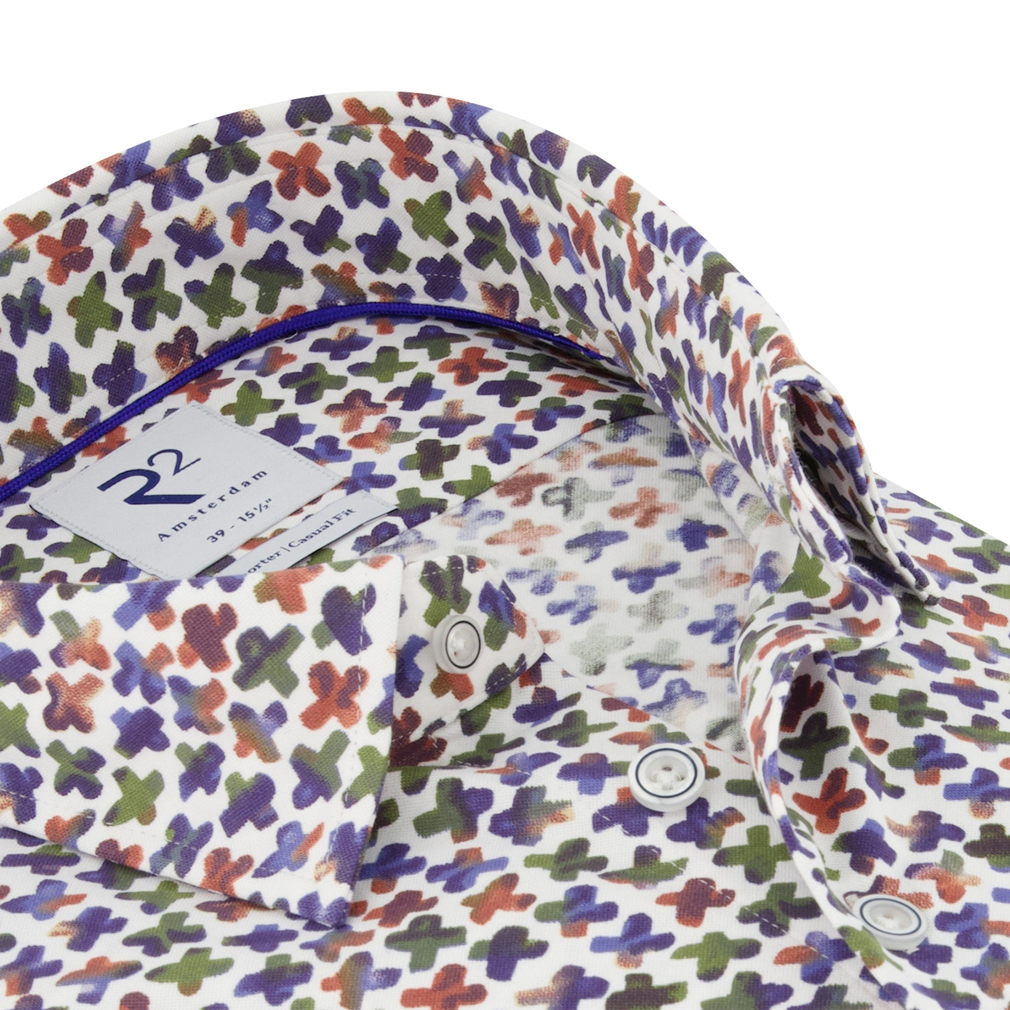 Brand Partner,R2 Amsterdam, R2 Amsterdam White With Criss Cross Print Long Sleeve Button Up Shirt, White, Extra Extra Large-53-TagXXLMedium-44-Tag40Medium-44-Tag41Extra Extra Large-52-Tag45