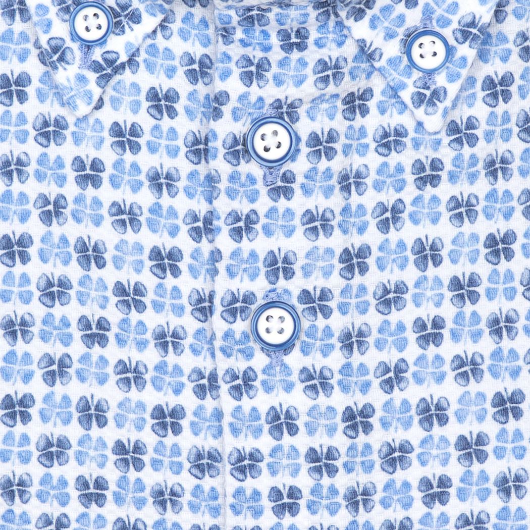 Brand Partner,R2 Amsterdam, R2 Amsterdam White With Light Blue And Navy 4 Clover Print Textured Long Sleeve Button Up Shirt, White, Large-46-Tag41