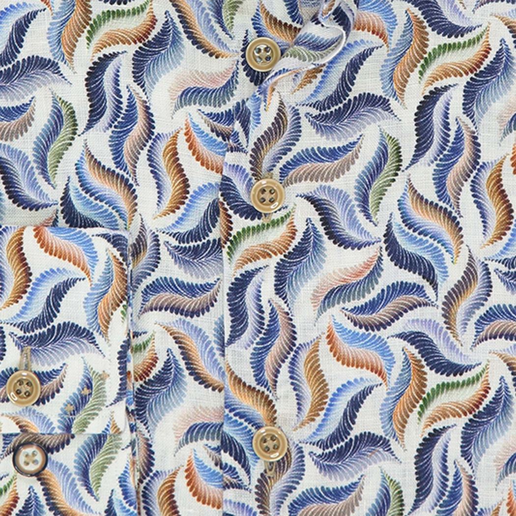 Brand Partner,R2 Amsterdam, R2 Amsterdam White With Multi-Colored Abstract Leaf Print Linen Long Sleeve Button Up Shirt, White, Extra Extra Large-53-TagXXLMedium-43-TagM