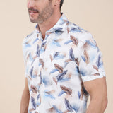 R2 Amsterdam White With Multi Color Tropical Leaf Print Short Sleeve Button Up Shirt With Chest Pocket