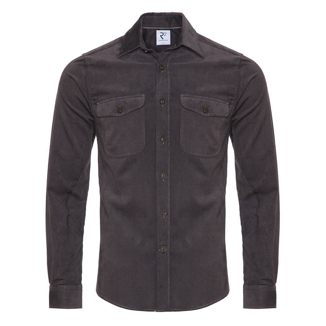 Brand Partner,R2 Amsterdam, R2 Amsterdam Greyish Brown Corduroy Overshirt, Grey, Large-45-TagL