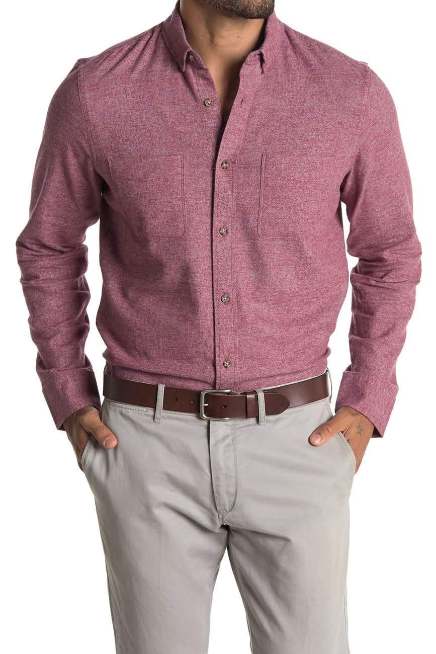 Nordstrom Rack,Wallin & Bros, Wallin & Bros Heather Red Flannel Button Down Shirt With Double Front Chest Pockets, Red, Medium-43-TagM