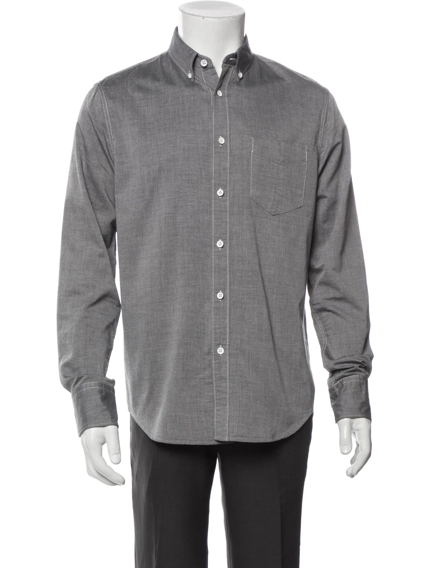 The RealReal,Rag & Bone, Rag & Bone Grey With Tonal Texture Slim Fit Button Up Shirt With Contrast White Stitching, Grey, Medium-42-TagS