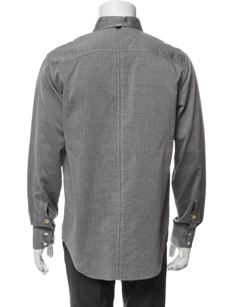 Rag & Bone Grey With Tonal Texture Slim Fit Button Up Shirt With Contrast White Stitching