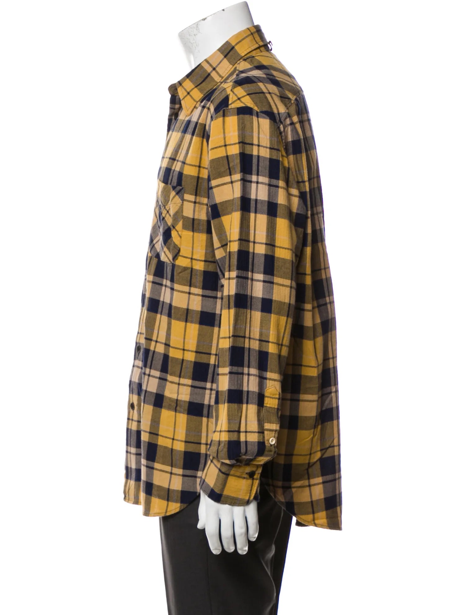 The RealReal,Rag & Bone, Rag & Bone Yellow And Navy Plaid Flannel Button Up Shirt With Front Chest Pocket, Yellow, Extra Large-48-TagL