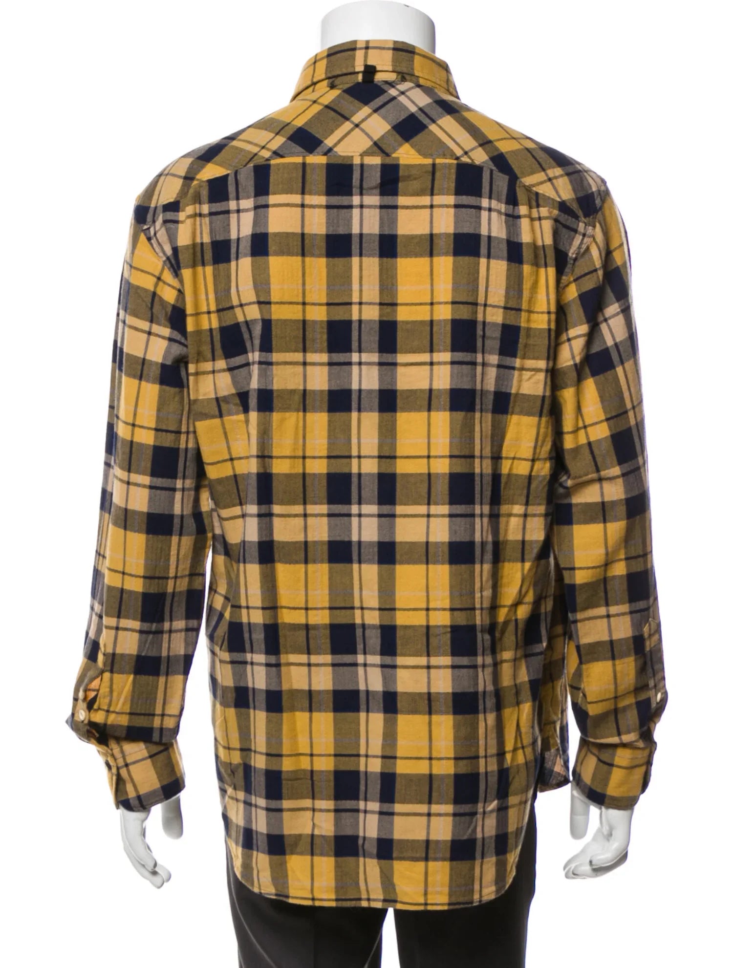 The RealReal,Rag & Bone, Rag & Bone Yellow And Navy Plaid Flannel Button Up Shirt With Front Chest Pocket, Yellow, Extra Large-48-TagL