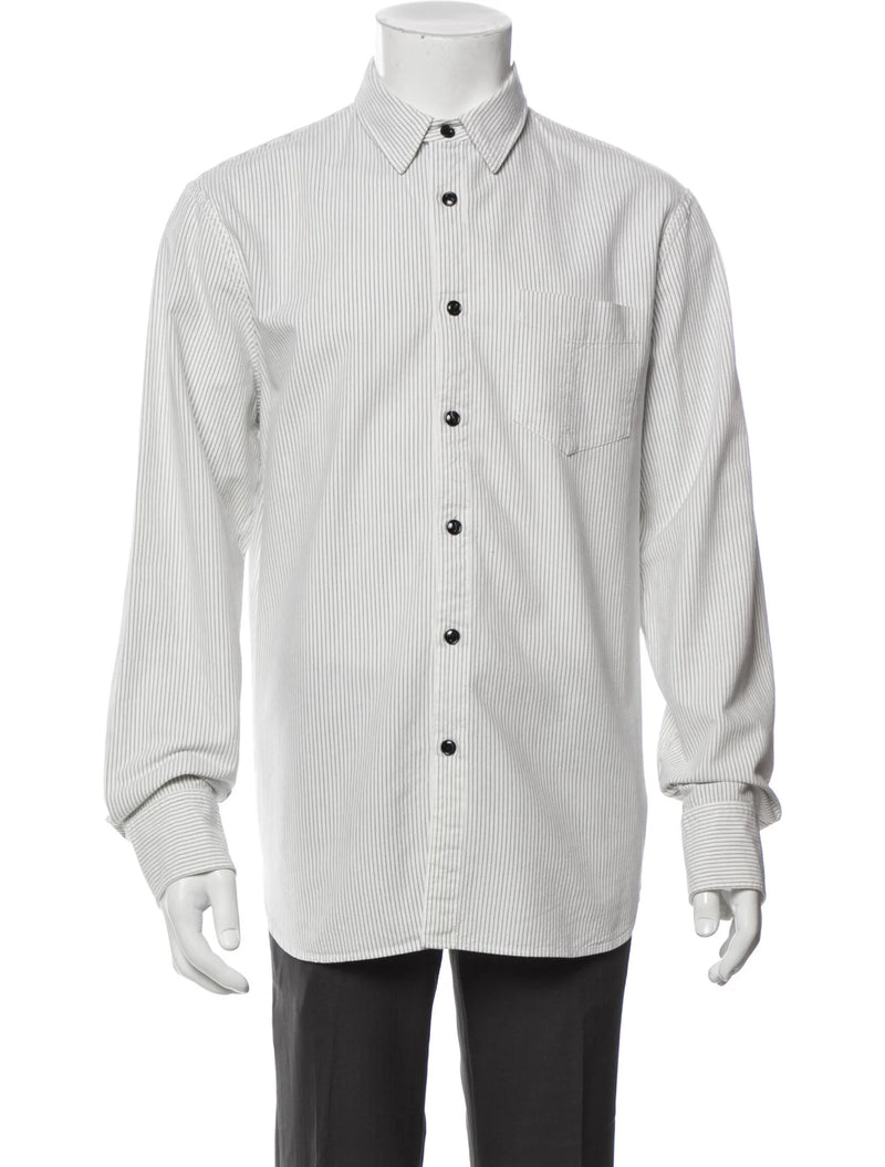 Rag & Bone White With Grey Vertical Striped Button Up Shirt With Front Chest Pocket