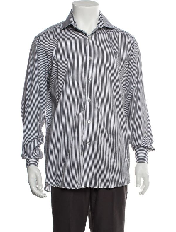 Reformation Charcoal & White Striped Slim Fit Long Sleeve Dress Shirt