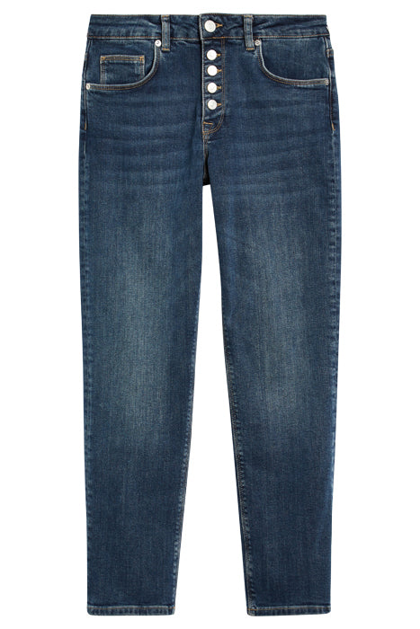 Otrium,Reiss, Reiss Bailey Dark Blue Slim Fit Mid Rise Cropped Buttonfly Jeans, Blue, 32W-28L-Tag32