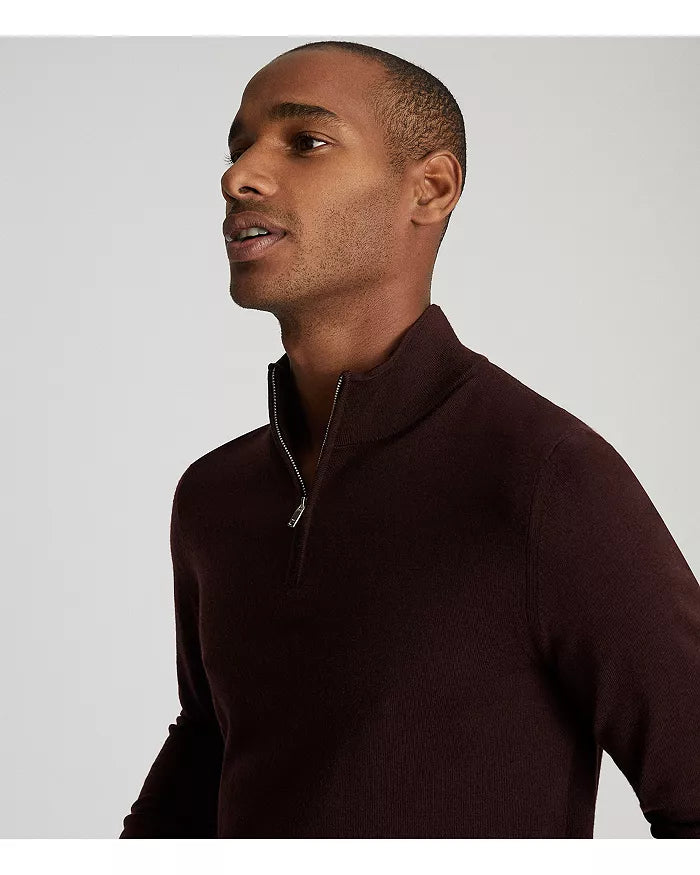 Otrium,Reiss, Reiss Burgundy 100% Wool Quarter Zip Pullover Sweater, Red, Small-38-TagS