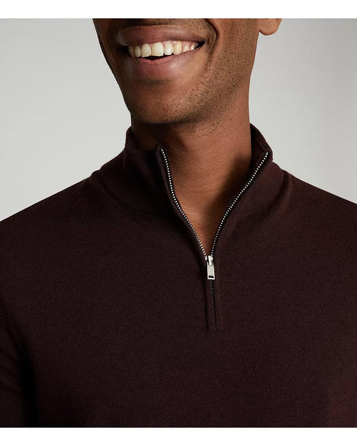 Otrium,Reiss, Reiss Burgundy 100% Wool Quarter Zip Pullover Sweater, Red, Small-38-TagS