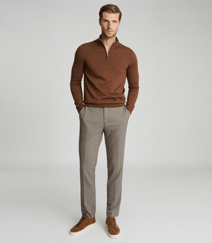 Otrium,Reiss, Reiss Caramel Brown 100% Wool Quarter Zip Pullover Sweater, Brown, Extra Small-34-TagS