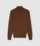 Reiss Caramel Brown 100% Wool Quarter Zip Pullover Sweater