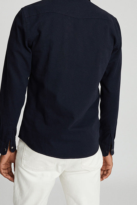 Otrium,Reiss, Reiss Navy Button Up Western Shirt With Two Front Chest Pockets, Blue, Small-40-TagS