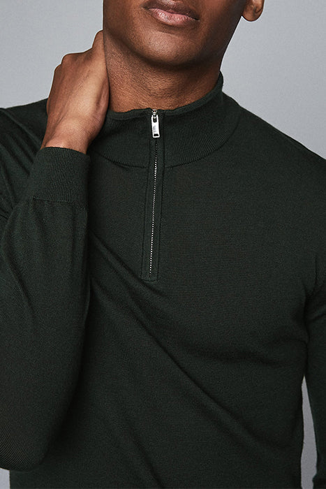 Otrium,Reiss, Reiss Dark Green Quarter Zip Pullover Sweater, Green, Extra Small-36-TagL