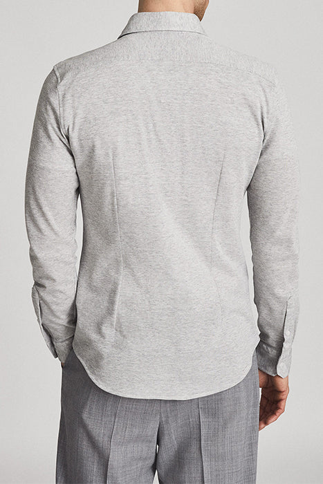 Otrium,Reiss, Reiss Light Grey Heathered Knit Slim Fit Long Sleeve Button Up Shirt, Grey, Extra Large-50-TagXXL