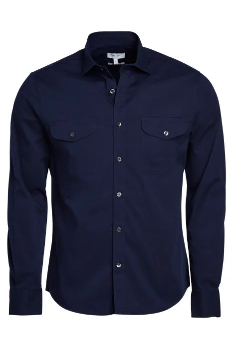Reiss Navy Button Up Shirt With Double Chest Front Pockets