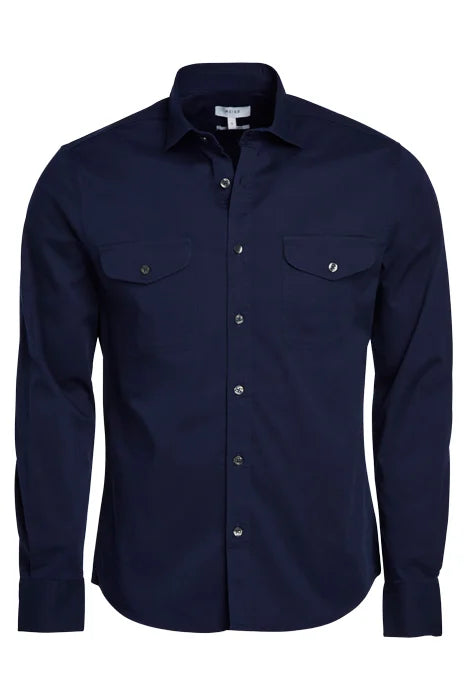Otrium,Reiss, Reiss Navy Button Up Shirt With Double Chest Front Pockets, Blue, Large-44-TagLMedium-41-TagMSmall-39-TagS