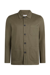 Reiss Olive Green Button Up Shirt Jacket With Three Front Pockets
