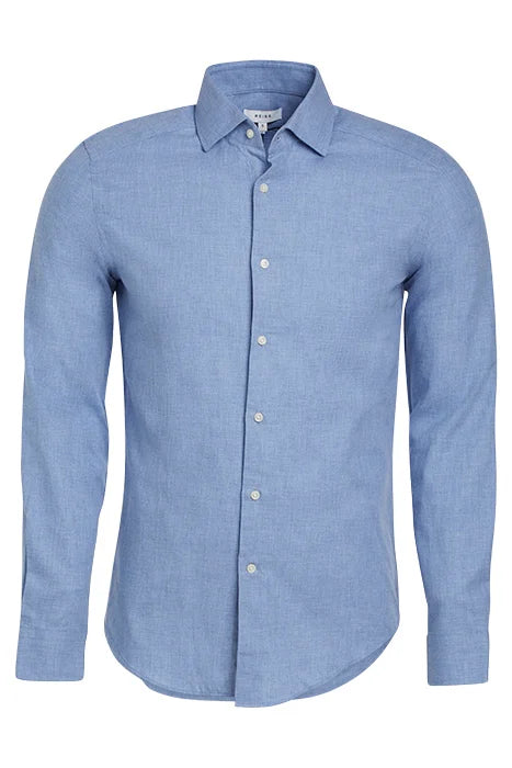Reiss Solid Blue Brushed Cotton Slim Fit Button Up Shirt