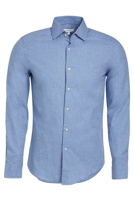 Otrium,Reiss, Reiss Solid Blue Brushed Cotton Slim Fit Button Up Shirt, Blue, Small-38-TagS