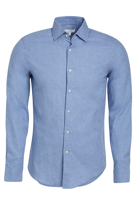 Otrium,Reiss, Reiss Solid Blue Brushed Cotton Slim Fit Button Up Shirt, Blue, Small-38-TagS