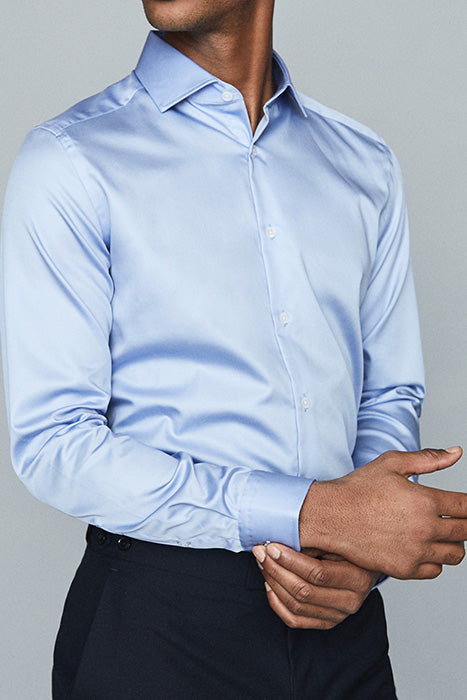 Otrium,Reiss, Reiss Light Blue Solid Slim Fit Button Up Dress Shirt, , 