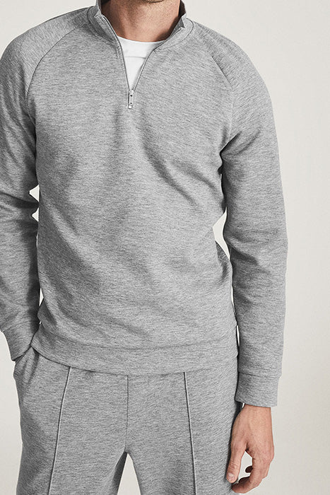 Otrium,Reiss, Reiss Light Grey Quarter Zip Ponte Knit Sweatshirt, Grey, Large-45-TagL