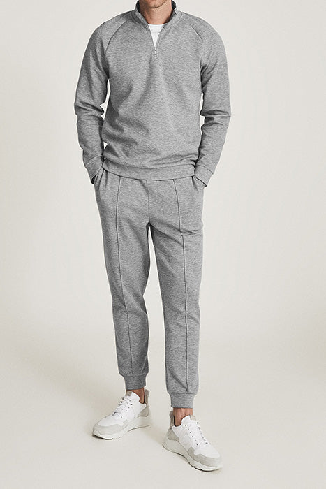 Otrium,Reiss, Reiss Light Grey Quarter Zip Ponte Knit Sweatshirt, Grey, Medium-42-TagM