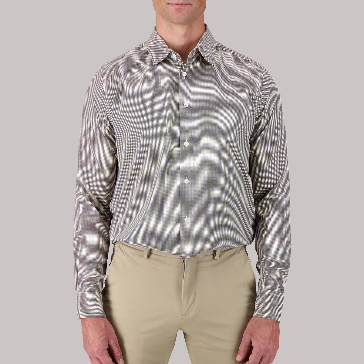 Brand Partner,Report Collection, Report Collection Dark Grey Mini Circle Print Long Sleeve 4-Way Stretch Button Up Shirt, Grey, Medium-44-TagM