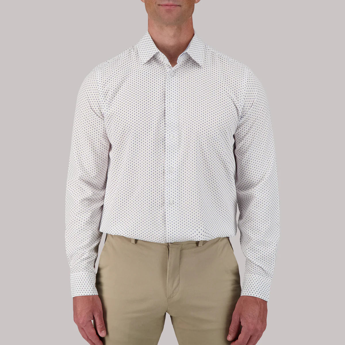 Brand Partner,Report Collection, Report Collection White With Blue Diamond Print Long Sleeve 4-Way Stretch Button Up Shirt, White, Large-46-TagL
